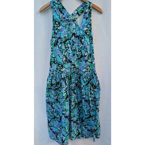 High Risk Womens Tank Dress L Drop Waist Floral Artsy Cottagecore Impressionist - Picture 3 of 7